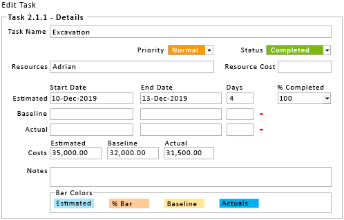 screenshot of Gantt Excel